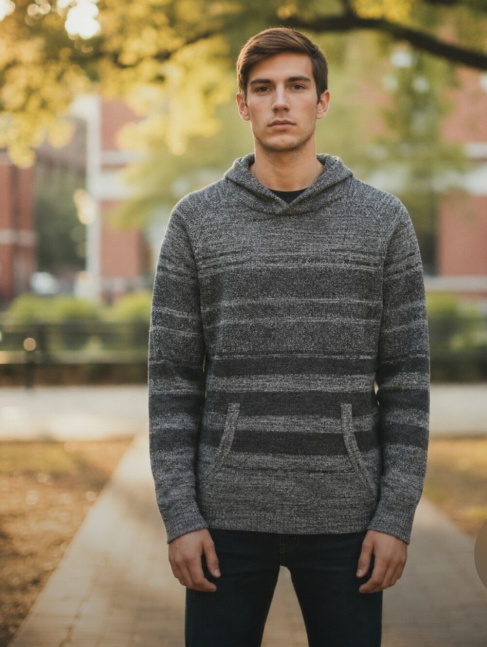 Men's American Eagle 2 tone Knit Gray Hoodie Size Small